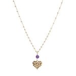 Collier argent dor chane boule pendentif coeur mpartel avec 1 boule jade violette vritable 40 + 5cm ...