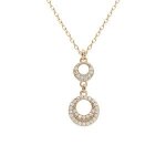Collier argent dor� jaune pendentif 2 cercles evid� oxydes blancs 40 + 4cm