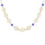 Collier argent dor� motifs arbre de vie et perles imitation bleues 42 + 3cm