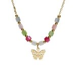 Collier argent dor� papillon et perles nacre v�ritable teint�e 40 + 5cm