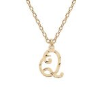 Collier argent et dorure jaune pendentif lettre anglaise q diamant 40 + 4cm
