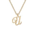 Collier argent et dorure jaune pendentif lettre anglaise u diamant 40 + 4cm