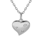 Collier argent platiné pendentif coeur 3 oxydes blancs sertis 42 + 3cm Collier argent platiné pendentif coeur 3 oxydes blancs sertis 42 + 3cm