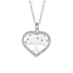 Collier argent platiné pendentif coeur avec arbre de vie contour oxydes blancs sertis 42 + 3cm Collier argent platiné pendentif coeur avec arbre de vie contour oxydes blancs sertis 42 + 3cm