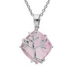 Collier argent platiné pendentif oxyde rose avec arbre de vie 42 + 3cm Collier argent platiné pendentif oxyde rose avec arbre de vie 42 + 3cm