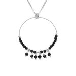 Collier argent rhodi 35mm boules lisses noires pampilles noires facetes 40 + 4cm