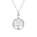Collier argent rhodi arbre de vie 20mm et boule jade bleu ciel vritable 40 + 4cm