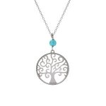 Collier argent rhodi arbre de vie 20mm et boule jade vert clair vritable 40 + 4cm