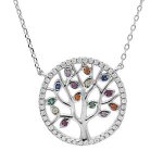 Collier argent rhodié arbre de vie multicouleurs contour oxydes blancs sertis 39 + 4cm Collier argent rhodié arbre de vie multicouleurs contour oxydes blancs sertis 39 + 4cm