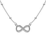 Collier argent rhodi� cha�ne boules avec infini givr� 42 + 3cm