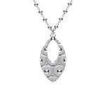Collier argent rhodi� cha�ne boules pendentif ovale martel� 40 + 5cm