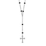 Collier argent rhodié chaînette pierres noires avec croix 45cm Collier argent rhodié chaînette pierres noires avec croix 45cm