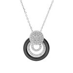 Collier argent rhodié massif anneau céramique noire et pastilles oxydes blancs sertis 40 + 5cm Collier argent rhodié massif anneau céramique noire et pastilles oxydes blancs sertis 40 + 5cm