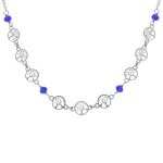 Collier argent rhodi� motifs arbre de vie et perles imitation bleues 42 + 3cm