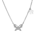 Collier argent rhodié papillon oxydes blancs 42 + 3cm Collier argent rhodié papillon oxydes blancs 42 + 3cm
