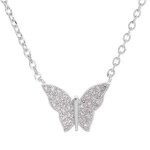 Collier argent rhodié papillon oxydes blancs sertis 43cm regla 41 et 39cm Collier argent rhodié papillon oxydes blancs sertis 43cm regla 41 et 39cm