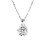 Collier argent rhodi� pendentif 5mm fleur oxydes blancs sertis 42 + 3cm