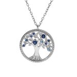 Collier argent rhodi� pendentif arbre de vie contour perl� avec oxydes degrad� bleu 42 + 3cm