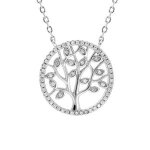 Collier argent rhodi pendentif arbre de vie oxydes blancs et contour oxydes blancs sertis 40 + 3cm
