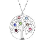 Collier argent rhodi� pendentif arbre de vie oxydes multi couleurs 40 + 4cm