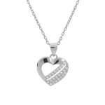 Collier argent rhodi pendentif coeur 3 barettes oxydes blancs sertis 40 + 5cm