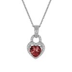 Collier argent rhodi pendentif coeur oxydes rouge et contour blancs 38 + 5cm