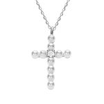 Collier argent rhodié pendentif croix avec 1 oxyde blanc et perle blanche imitation 42 + 3cm Collier argent rhodié pendentif croix avec 1 oxyde blanc et perle blanche imitation 42 + 3cm