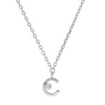 Collier argent rhodi� pendentif demi cercle perle imitation blanche et oxydes blancs sertis 42 + 3cm