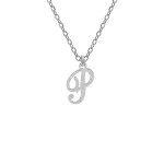 Collier argent rhodi pendentif lettre anglaise p diamant 40 + 4cm
