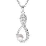 Collier argent rhodi pendentif perle de culture d'eau douce blanche mm et oxydes blancs sertis 42 + ...