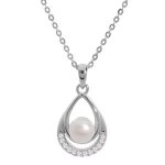 Collier argent rhodi pendentif perle de culture d'eau douce blanche et oxydes blancs sertis 42 + 3cm ...