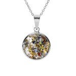Collier argent rhodi pendentif rond 15mm murano vritable borale 40 + 5cm