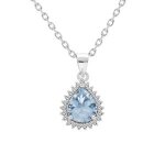 Collier argent rhodié pendentif topaze bleue véritable forme goutte 8x6 contour oxydes blancs sertis ... Collier argent rhodié pendentif topaze bleue véritable forme goutte 8x6 contour oxydes blancs sertis ...