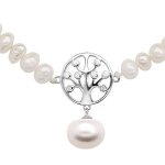 Collier argent rhodi perles de culture d'eau douce avec arbre de vie oxydes blancs sertis 43 + 4cm