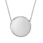 Collier argent rhodi� plaque ronde 14mm � graver 41 cm