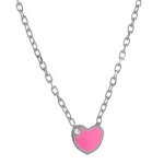 Collier enfant argent rhodi� coeur rose plus petite pierre blanche 36 + 3cm
