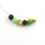 Collier perles agate noire + tourmaline melon d'eau + p�ridot 8 mm chaine en acier inoxydable.