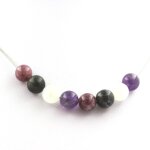 Collier perles l�pidolite + labradorite + pierre de lune + am�thyste 8 chaine en acier inoxydable.