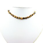 Collier perles oeil de tigre d'afrique du sud chaine en acier inoxydable.