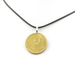 Collier pi�ce de monnaie belgique 5 francs - baudouin ier cordon noir.