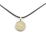 Collier pice de monnaie danemark 10 re - frederik ix cordon noir.
