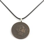 Collier pi�ce de monnaie espagne 5 centimos alphonse xii. cordon noir.