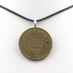 Collier pice de monnaie maroc 5 francs mohammed v. cordon noir.
