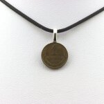 Collier pi�ce de monnaie urss 1 kopeck. cordon noir.