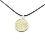 Collier pi�ce de monnaie yougoslavie 10 dinars cordon noir.