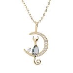 Collier plaqu or demi lune et chat oxyde bleu 40 + 5cm