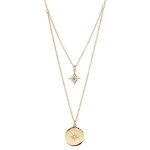 Collier plaqu or double rang toile et pastille avec toile oxyde blanc 40 + 4cm