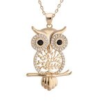 Collier plaqué or hibou - chouette arbre de vie et oxydes sertis blancs et yeux noirs 39 + 4cm Collier plaqué or hibou - chouette arbre de vie et oxydes sertis blancs et yeux noirs 39 + 4cm