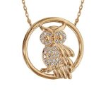 Collier plaqué or hibou - chouette oxydes blancs sertis 42 + 3cm Collier plaqué or hibou - chouette oxydes blancs sertis 42 + 3cm