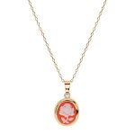 Collier plaqué or pendentif camée motif fleur résine rose 40 + 5cm Collier plaqué or pendentif camée motif fleur résine rose 40 + 5cm